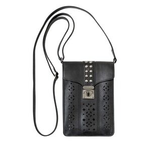 INICAT Studded Black Faux Leather RFID Blocking Small Crossbody Purse Festival